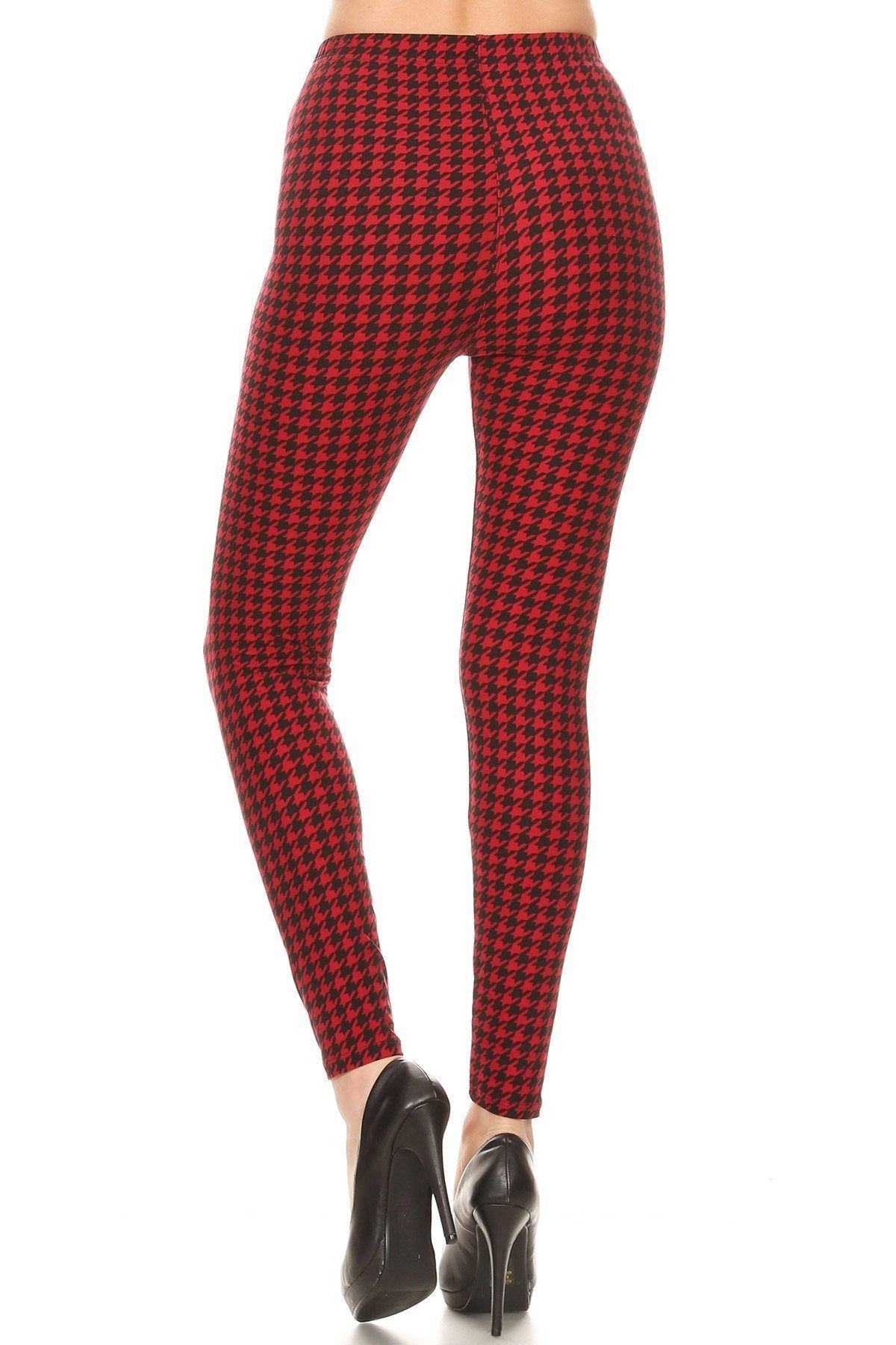 Hounds Tooth Print, High Rise, Fitted Leggings, With An Elastic Waistband - YuppyCollections