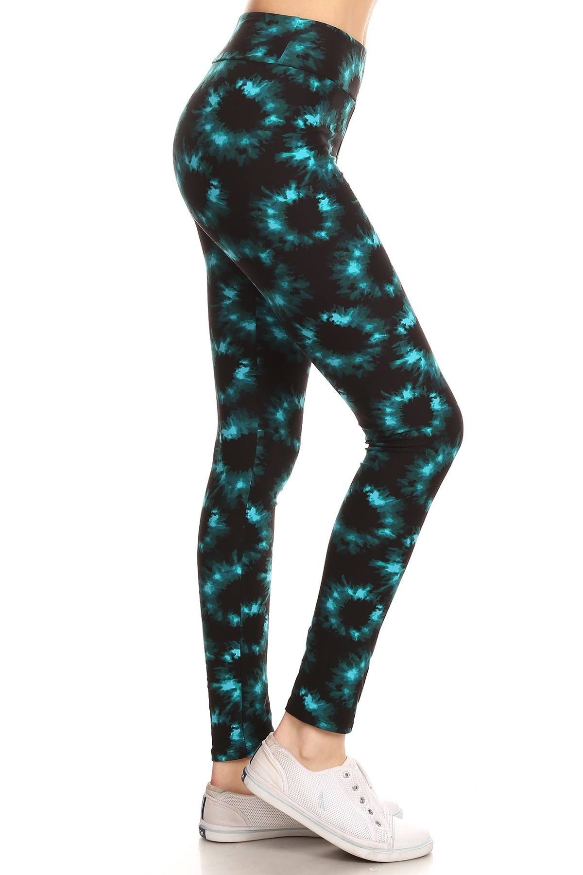 Yoga Style Banded Lined Tie Dye Printed Knit Legging With High Waist - YuppyCollections