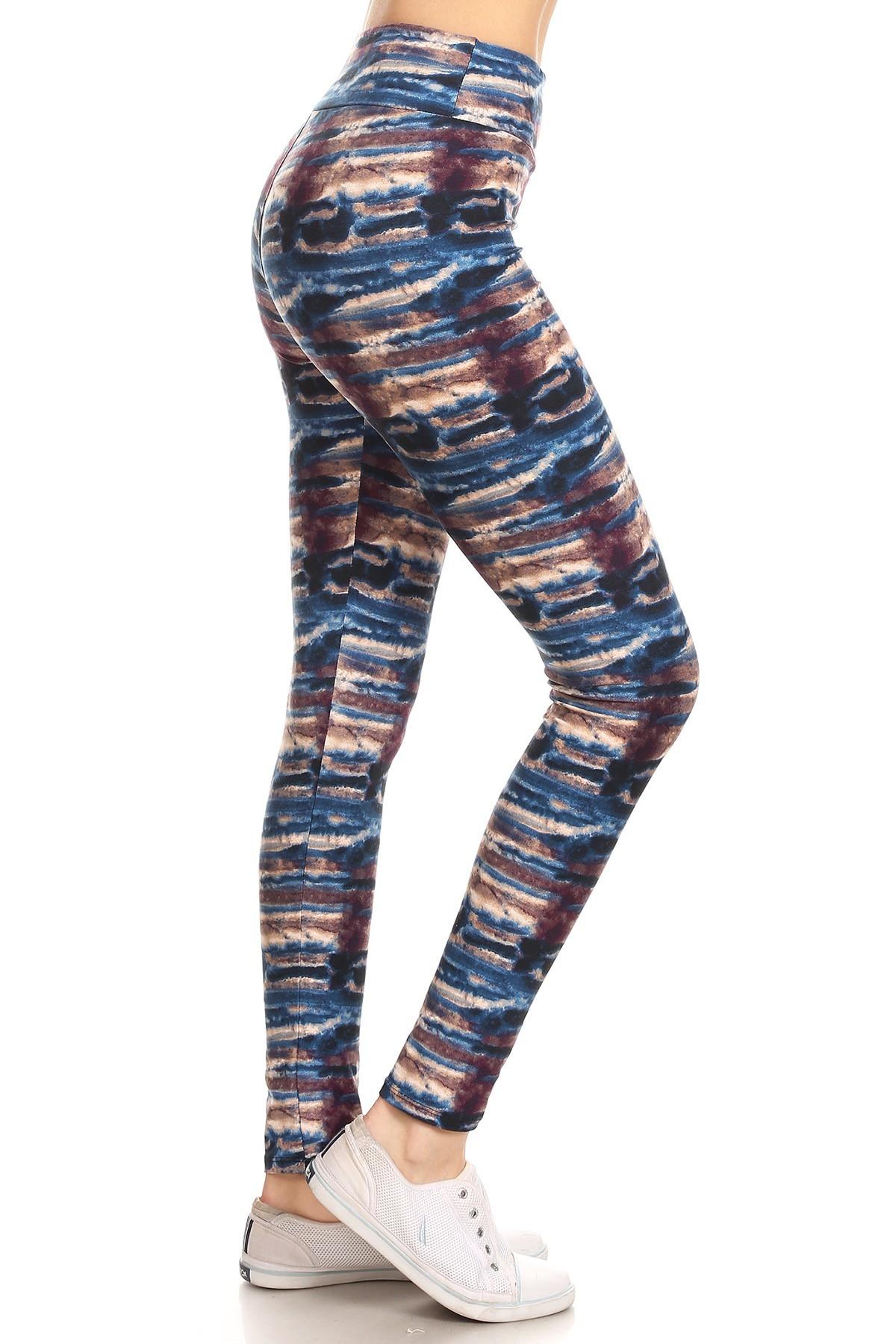 Yoga Style Banded Lined Tie Dye Printed Knit Legging With High Waist - YuppyCollections