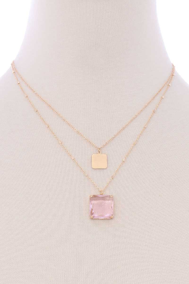 2 Layered Square Pendant Necklace - YuppyCollections