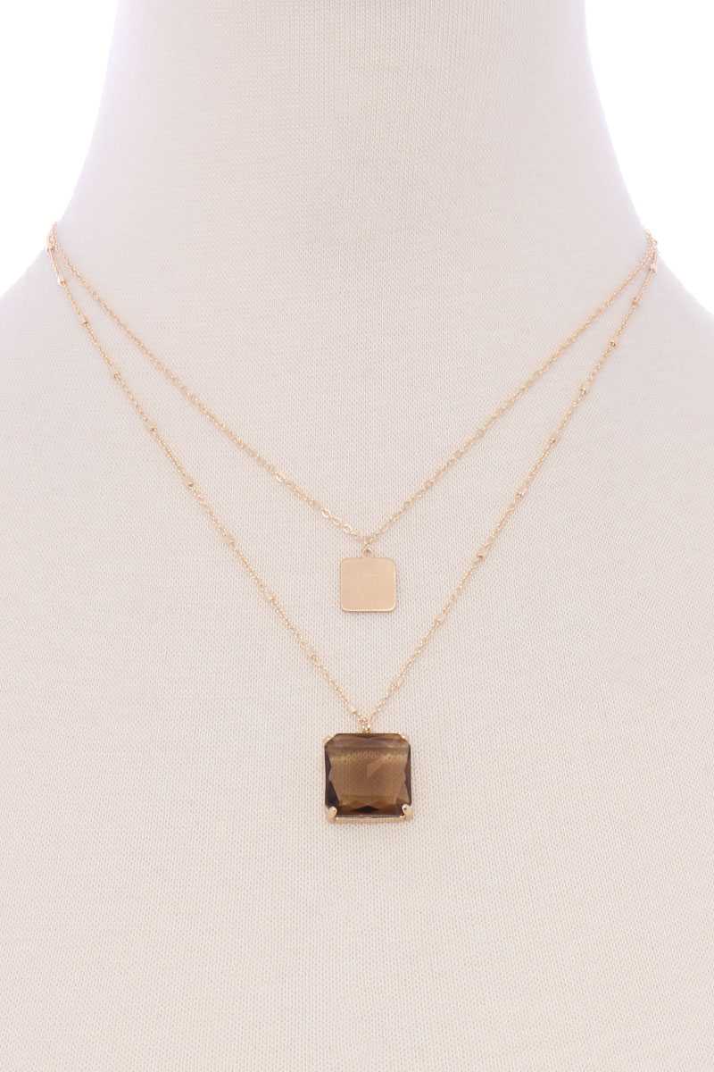 2 Layered Square Pendant Necklace - YuppyCollections