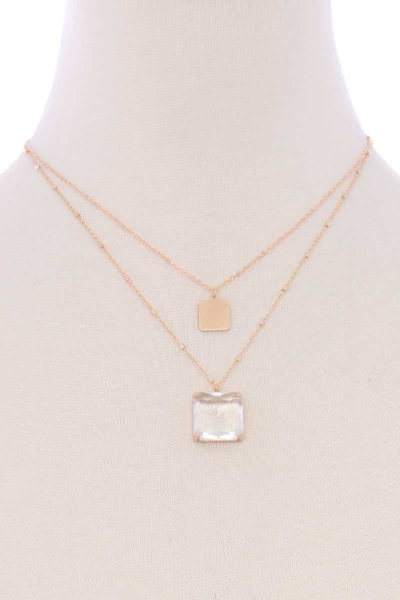 2 Layered Square Pendant Necklace - YuppyCollections