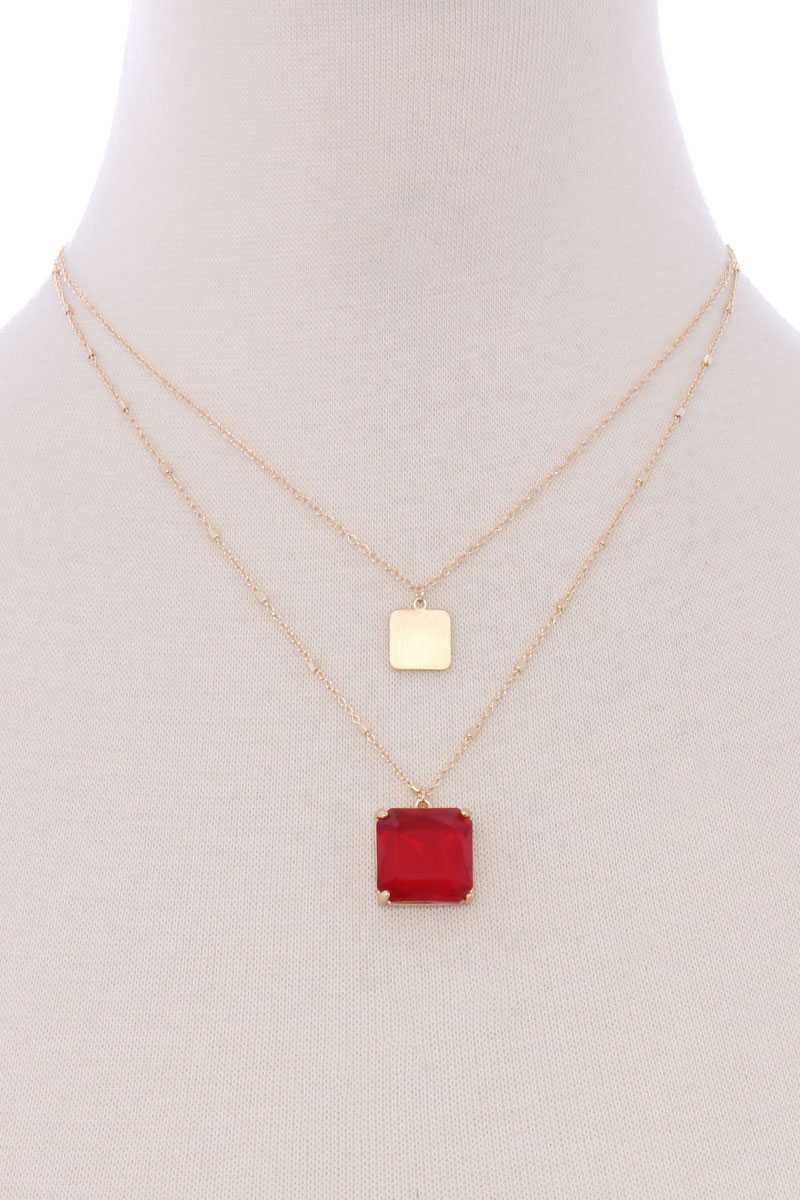 2 Layered Square Pendant Necklace - YuppyCollections