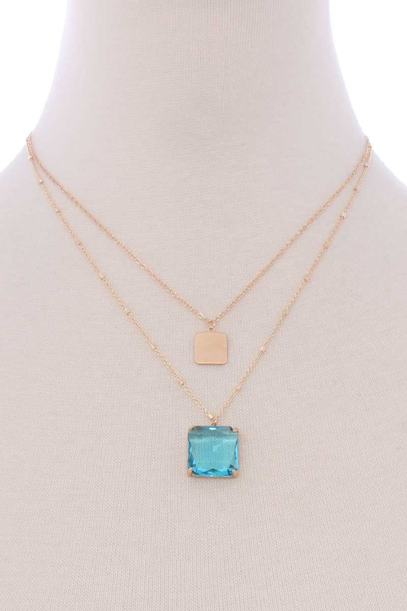 2 Layered Square Pendant Necklace - YuppyCollections