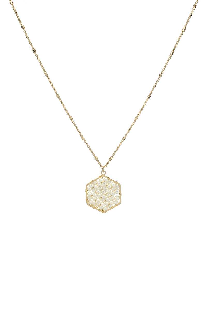 Fashion Pearl Wraps Hexagon Pendant Necklace - YuppyCollections