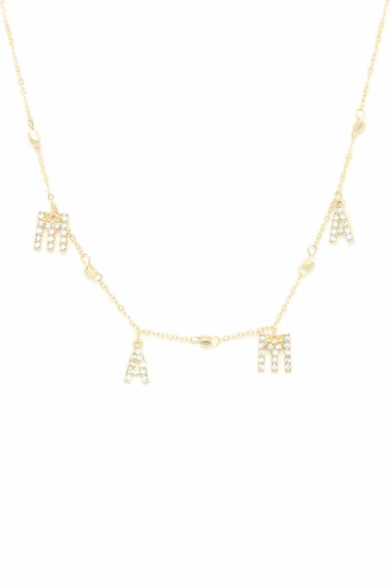 Mama Rhinestone Dangle Necklace - YuppyCollections