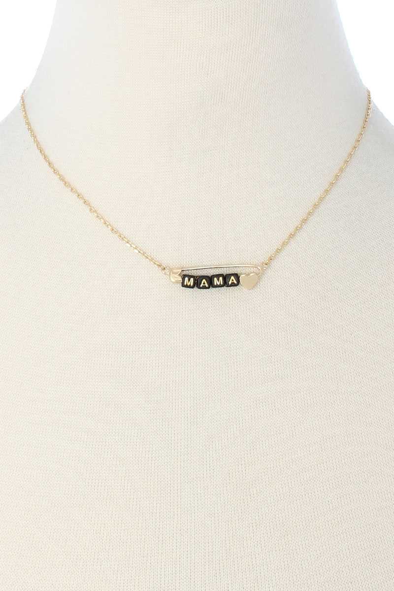 Metal Safety Pin Mama Letter Necklace - YuppyCollections