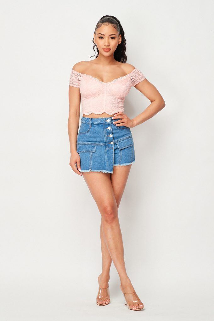 High Waisted Layered Denim Shorts With Pockets - YuppyCollections