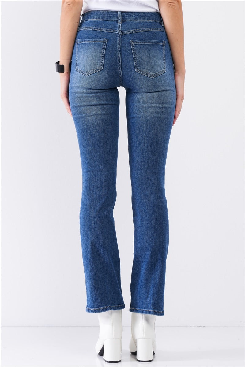 Medium Blue Denim High Waisted Skinny Boot Recycled Jeans - YuppyCollections