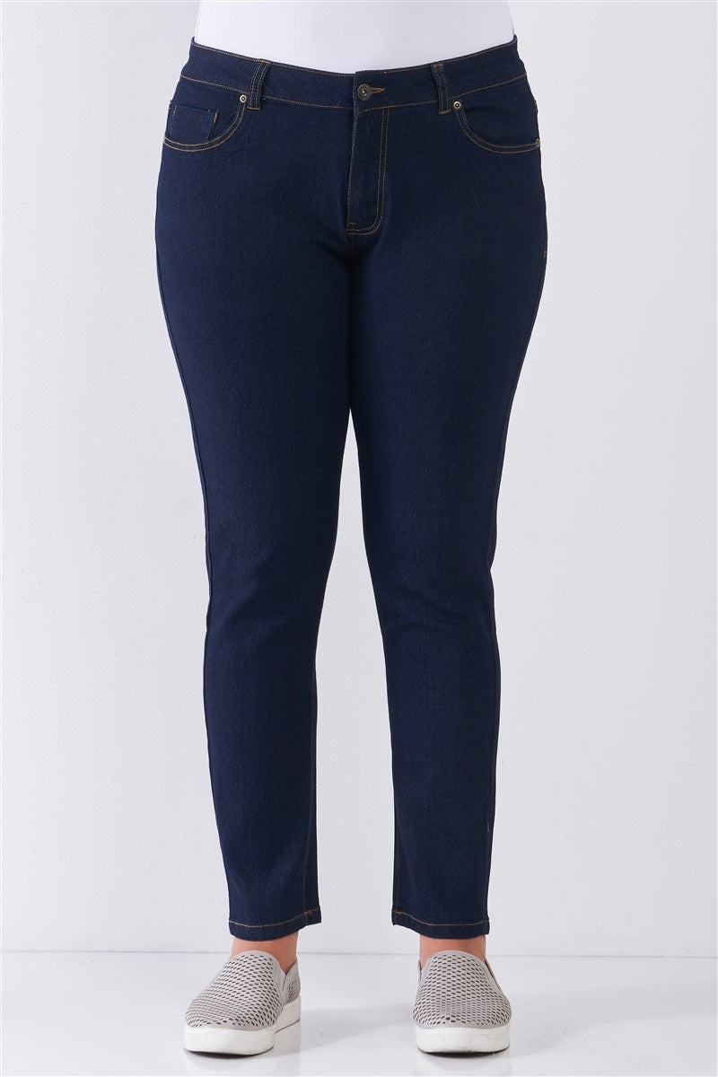 Plus Dark Blue Denim Mid-rise Skinny Jeans - YuppyCollections