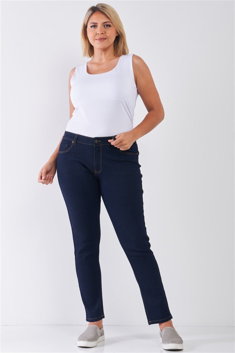 Plus Dark Blue Denim Mid-rise Skinny Jeans - YuppyCollections