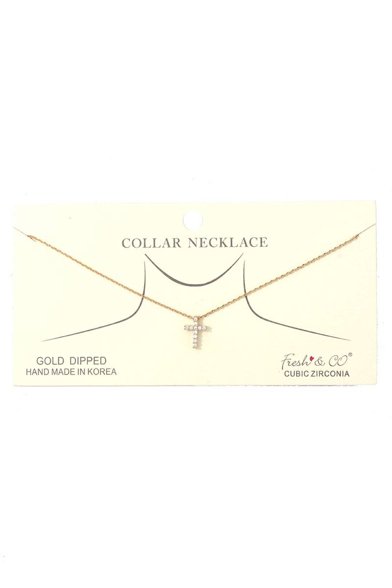 Dainty Rhinestone Cross Charm Collar Necklace - YuppyCollections