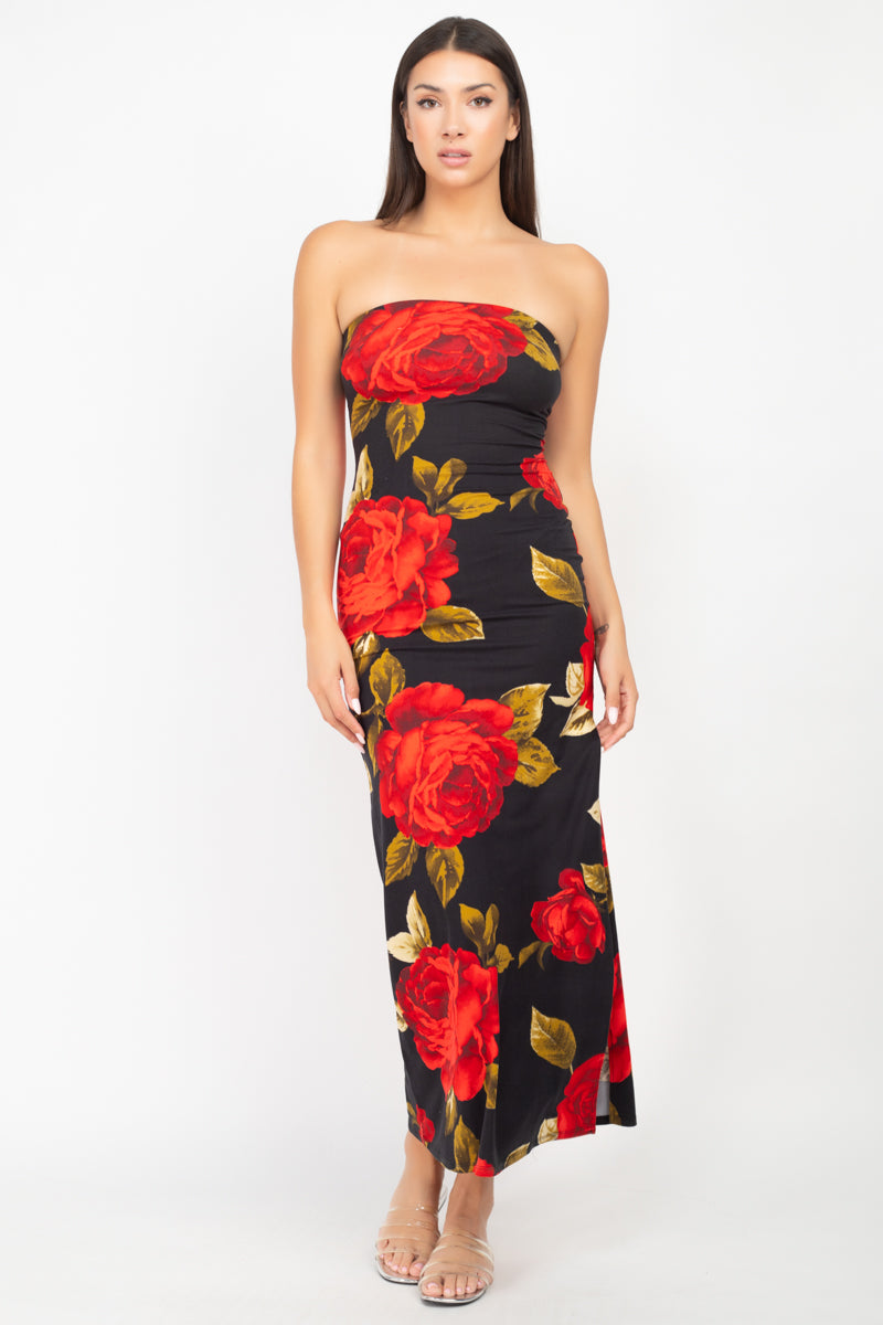 Floral Strapless Maxi Dress - YuppyCollections