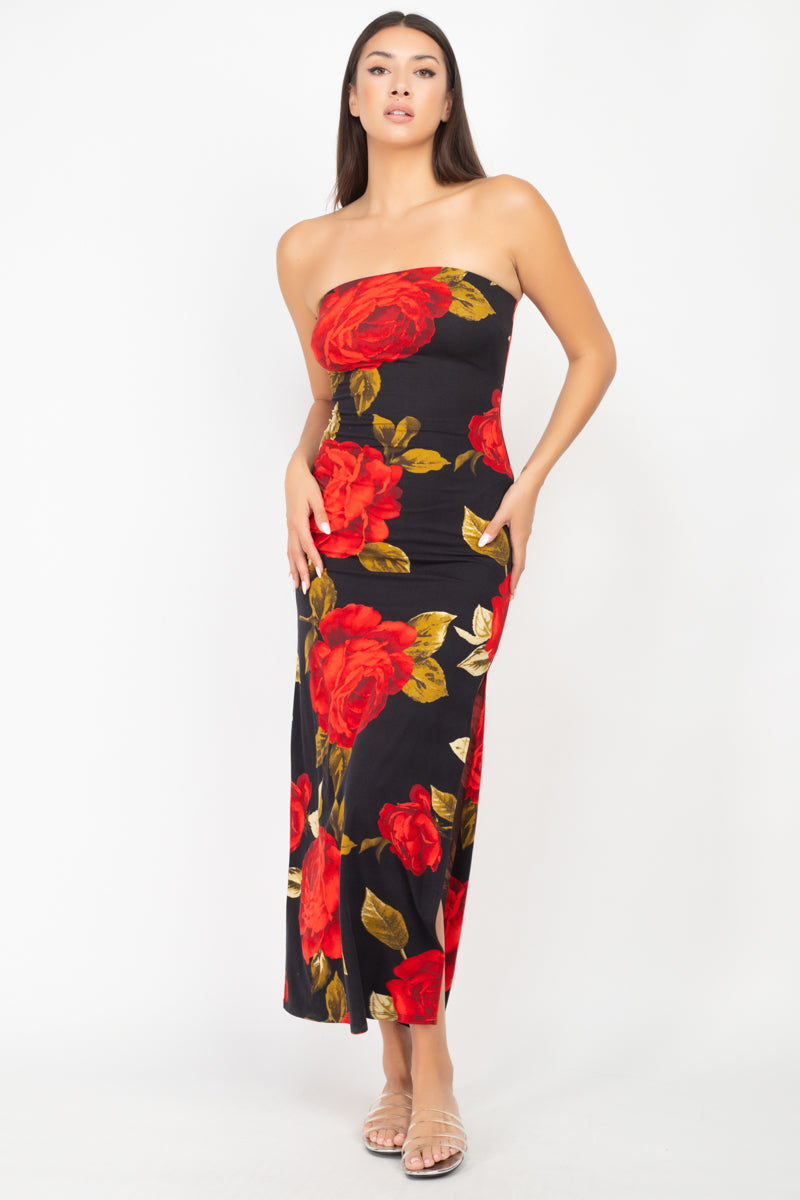 Floral Strapless Maxi Dress - YuppyCollections