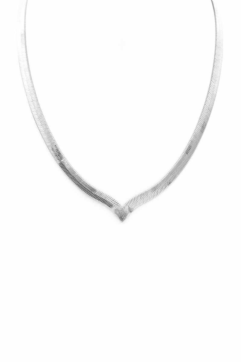 Herringbone Metal Chain V Necklace - YuppyCollections