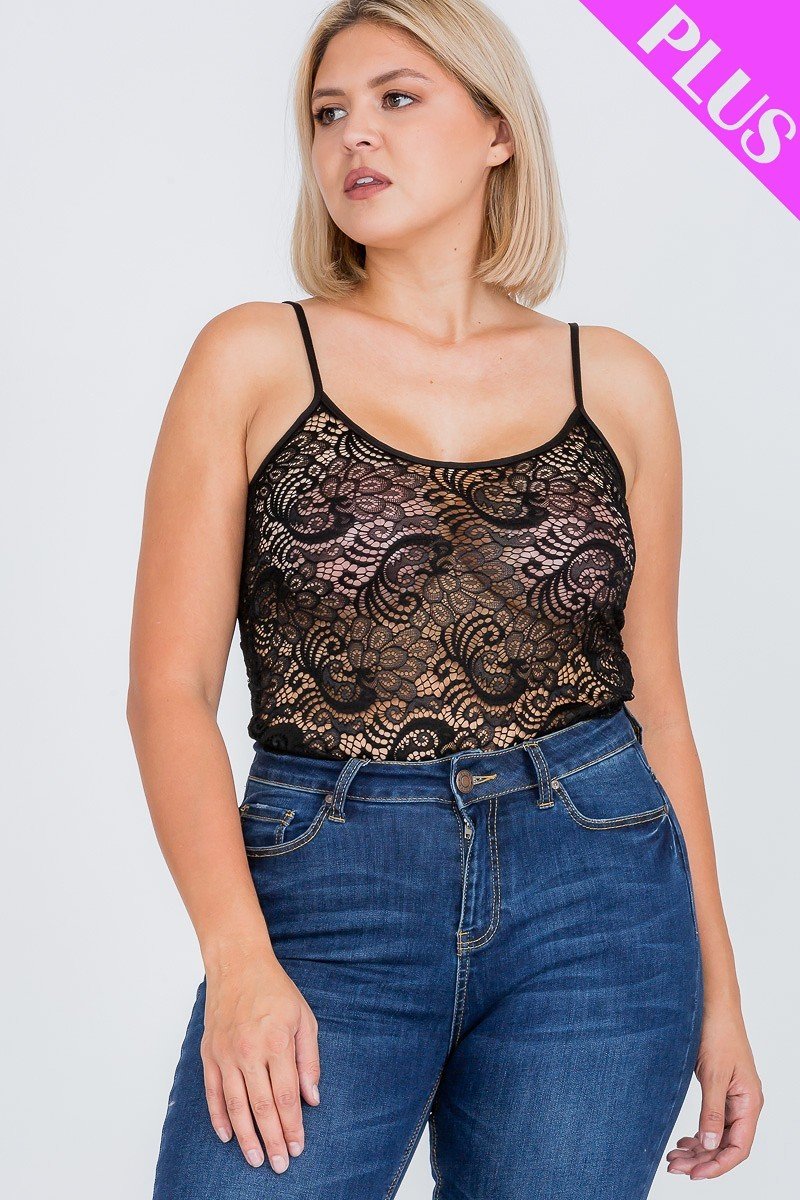 Plus Size Lace Cami Bodysuit - YuppyCollections