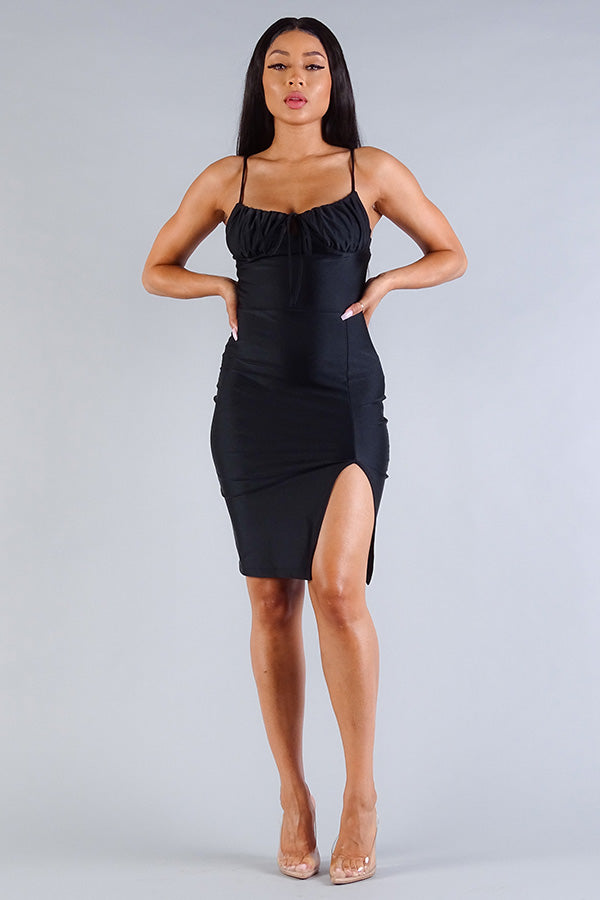 Spaghetti Ruched Bust Midi Dress - YuppyCollections