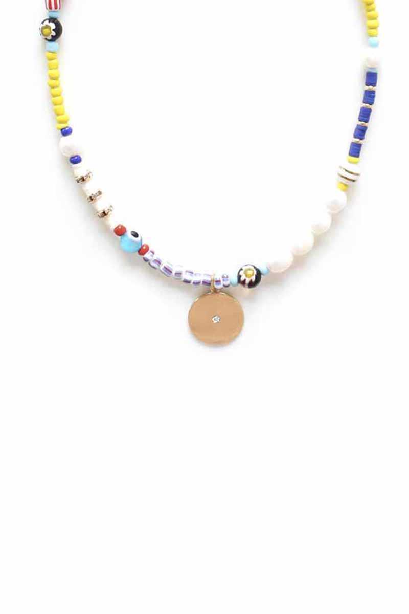 Multi Bead Round Pendant Necklace - YuppyCollections