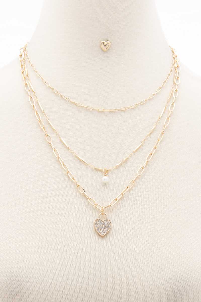 Rhinestone Heart Charm Layered Necklace - YuppyCollections