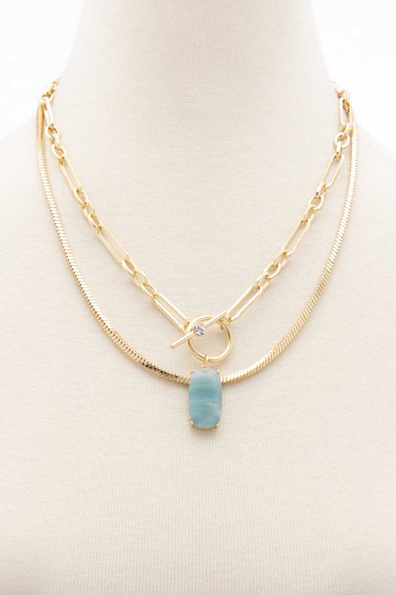 Oval Stone Toggle Clasp Layered Necklace - YuppyCollections