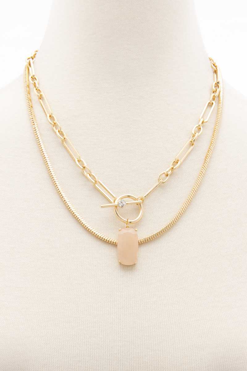 Oval Stone Toggle Clasp Layered Necklace - YuppyCollections