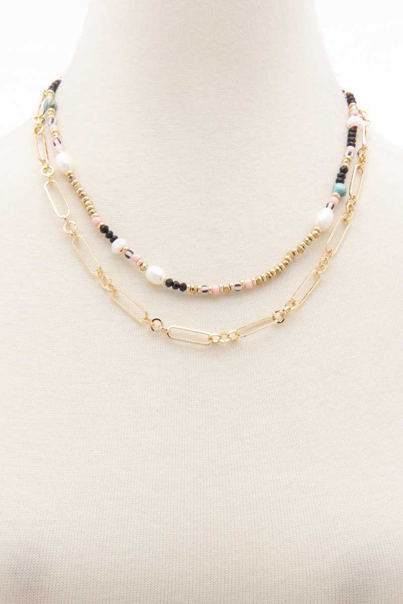 Seed Bead Oval Link Layered Necklace - YuppyCollections