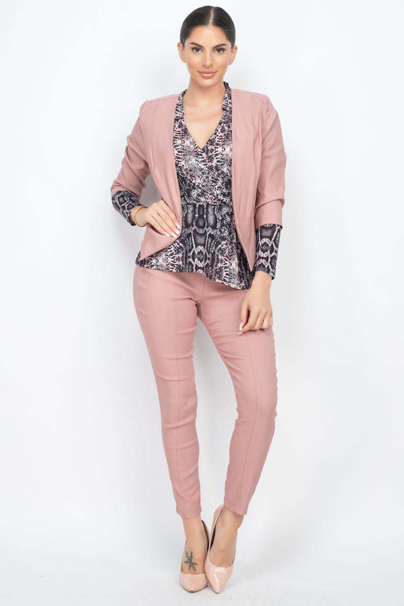 3/4 Sleeves Blazer & Capri Pants Set - YuppyCollections