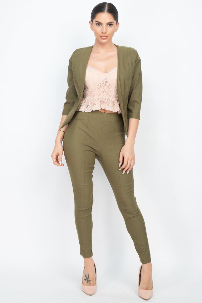 3/4 Sleeves Blazer & Capri Pants Set - YuppyCollections