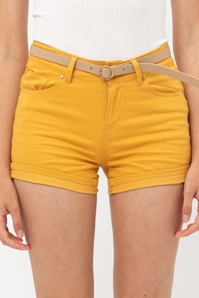 High Rise 5 Pockets Roll Up Hem Shorts - YuppyCollections