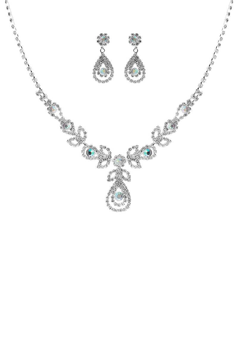 Raindrop Rhinestone Double Necklace And Earring Set - YuppyCollections