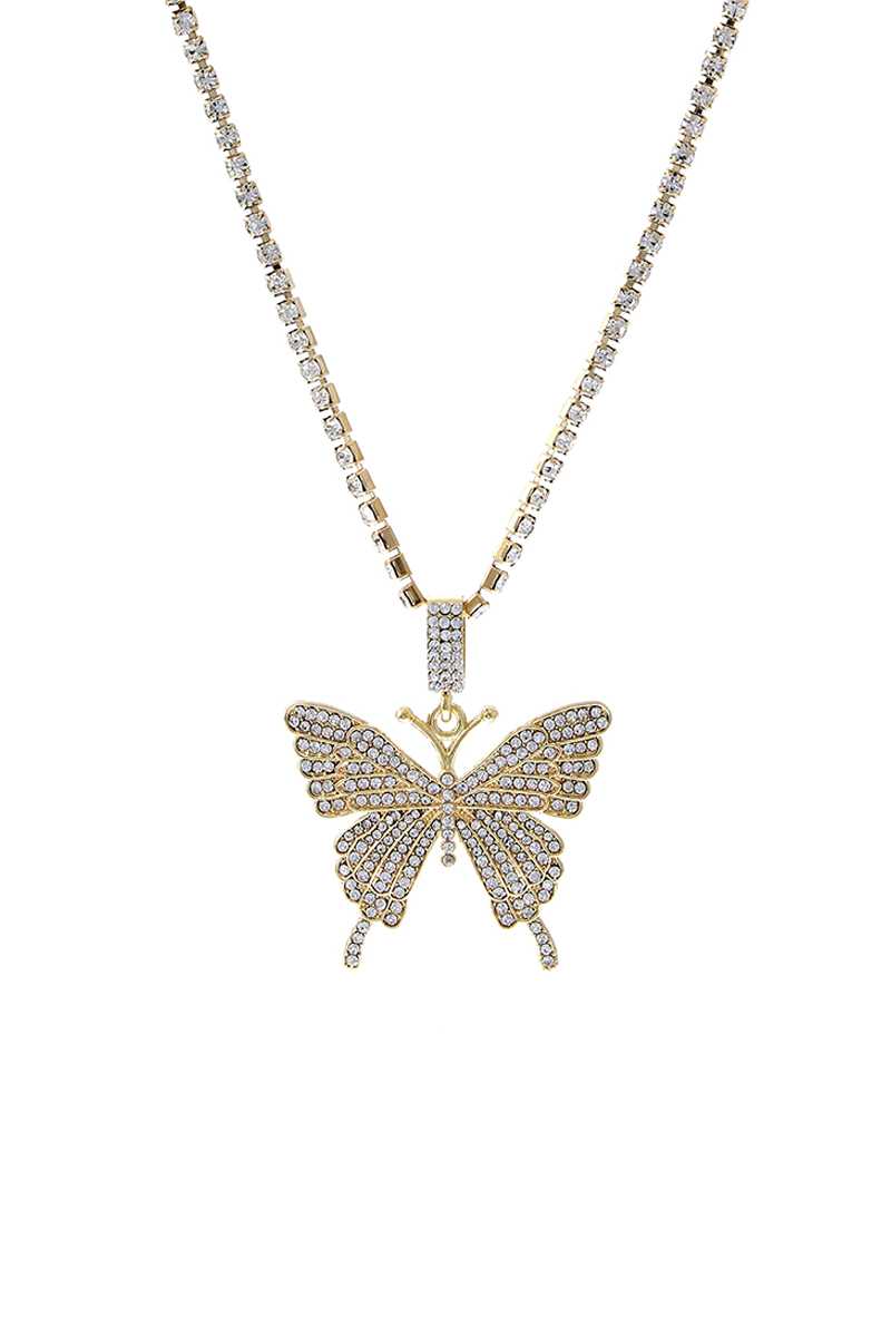 Fashion Rhinestone Butterfly Pendant Necklace - YuppyCollections