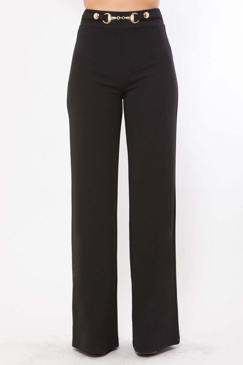 Waist Button And Buckle Detailed Fashion Pants - YuppyCollections