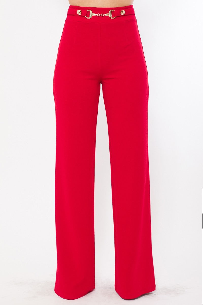 Waist Button And Buckle Detailed Fashion Pants - YuppyCollections