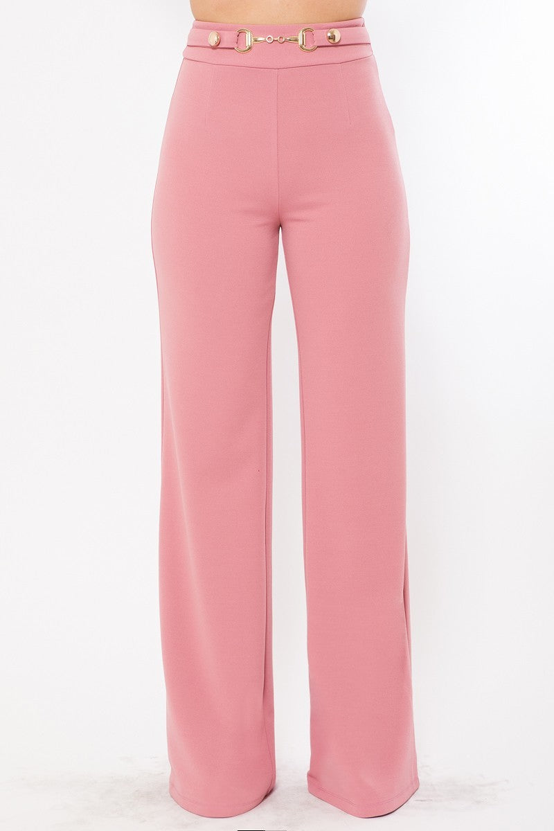 Waist Button And Buckle Detailed Fashion Pants - YuppyCollections