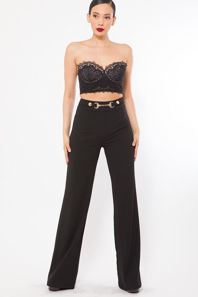 Waist Button And Buckle Detailed Fashion Pants - YuppyCollections