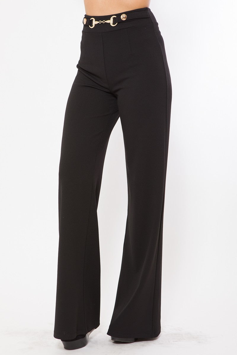 Waist Button And Buckle Detailed Fashion Pants - YuppyCollections