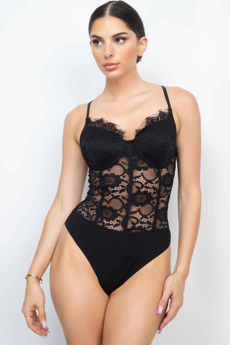 Semi-sheer Sweetheart Lace Bodysuit - YuppyCollections