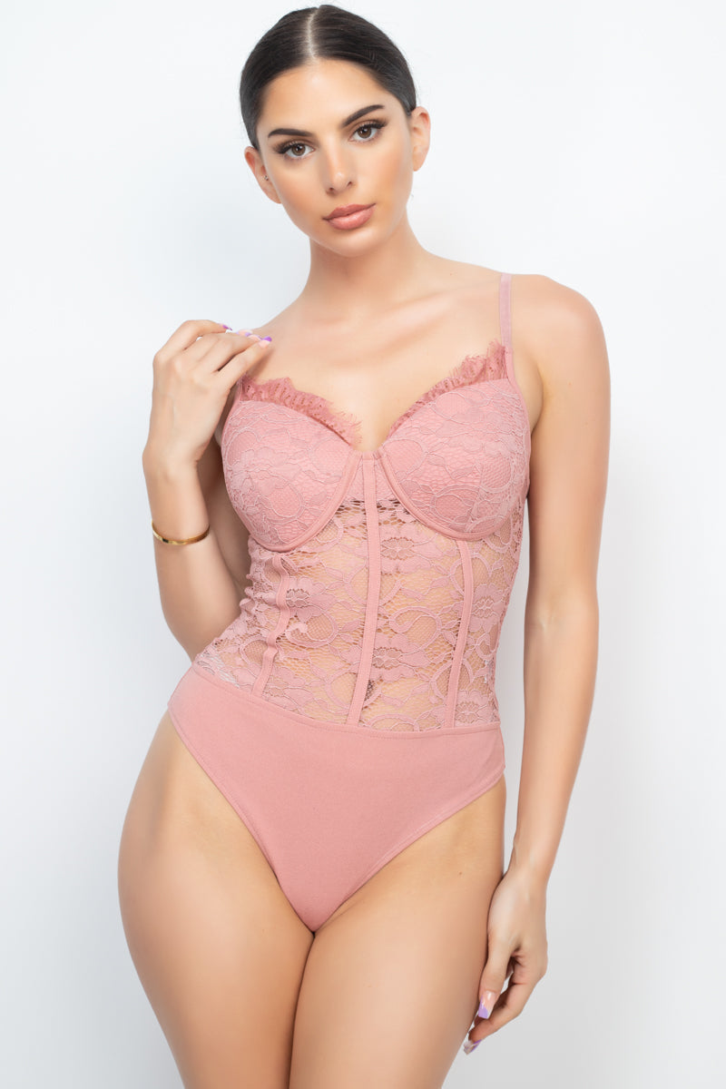 Semi-sheer Sweetheart Lace Bodysuit - YuppyCollections