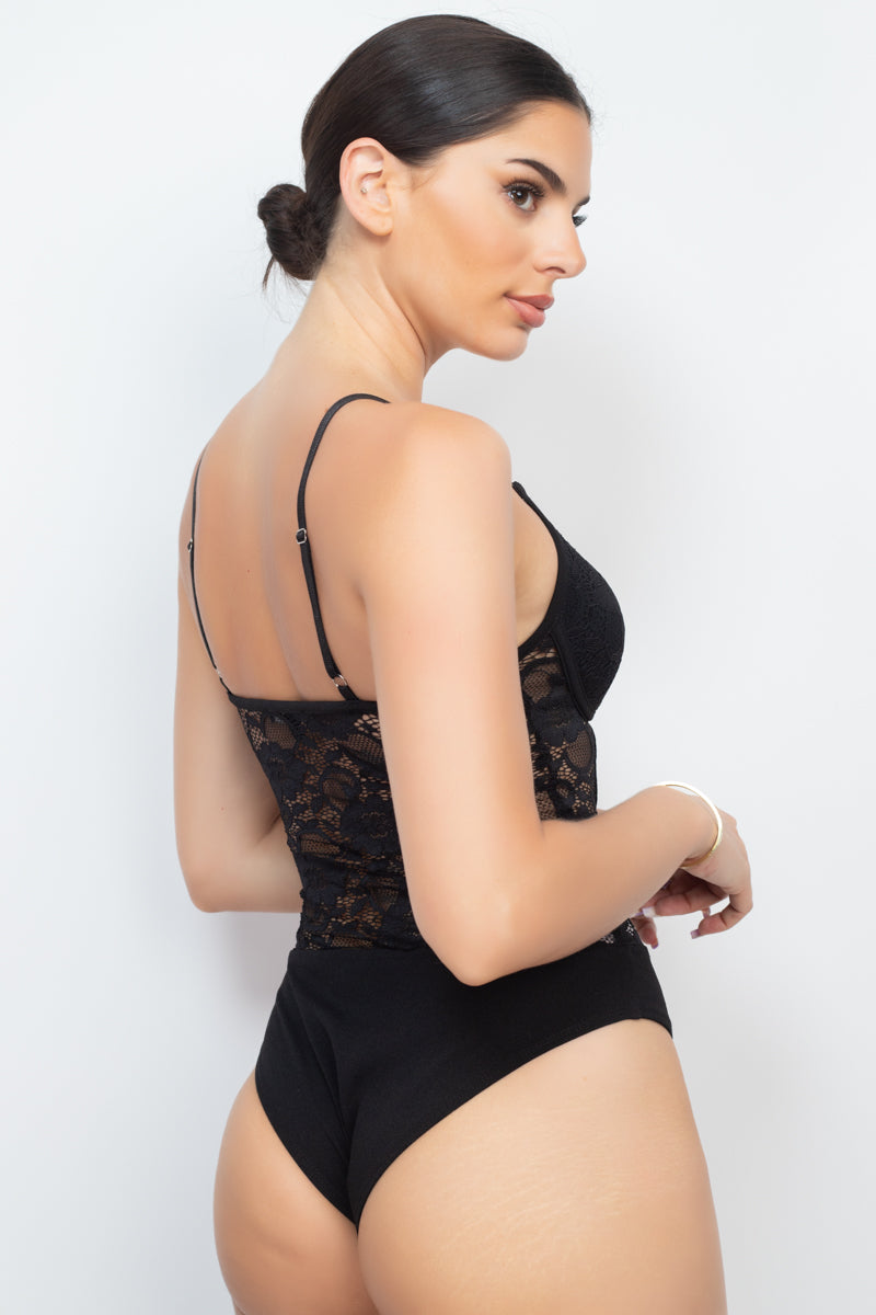 Semi-sheer Sweetheart Lace Bodysuit - YuppyCollections