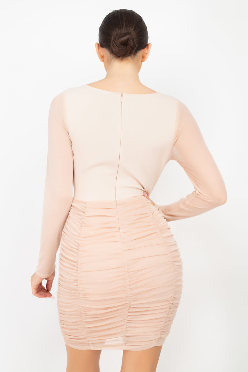 Sweetheart Shirred Bodycon Dress - YuppyCollections