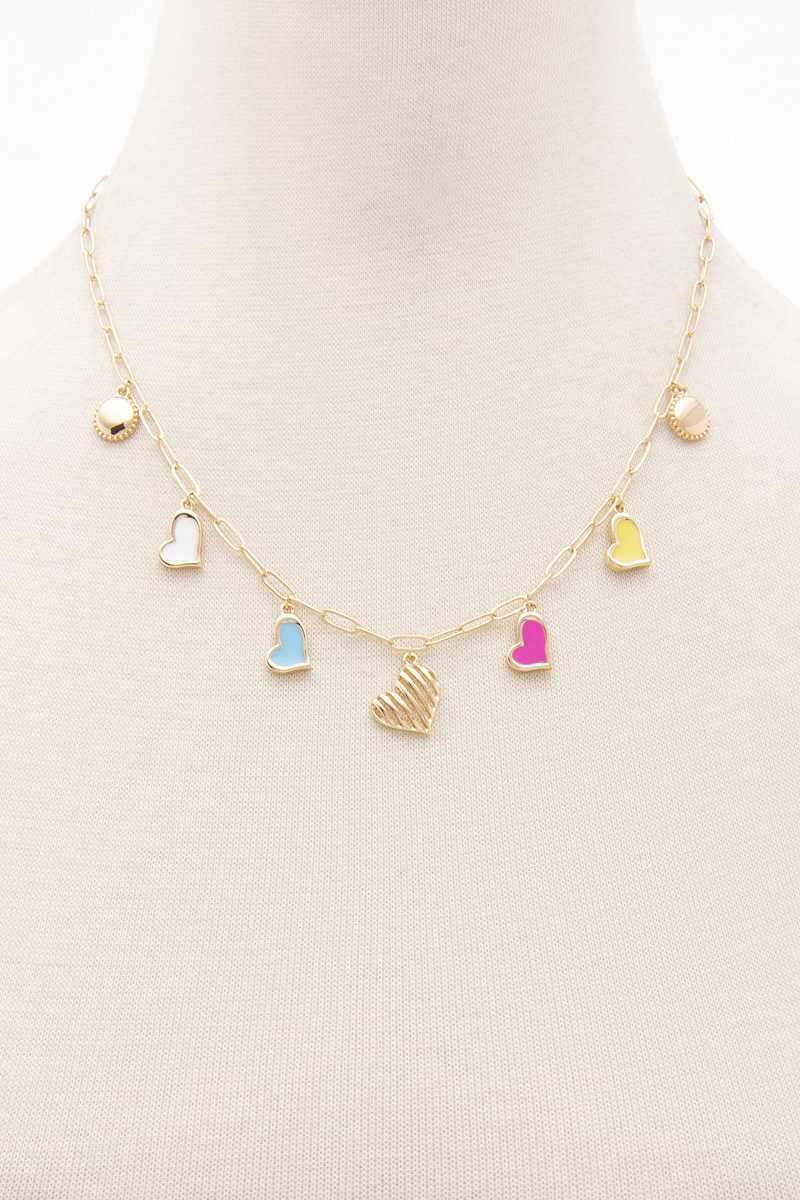 Colored Heart Charm Station Necklace - YuppyCollections