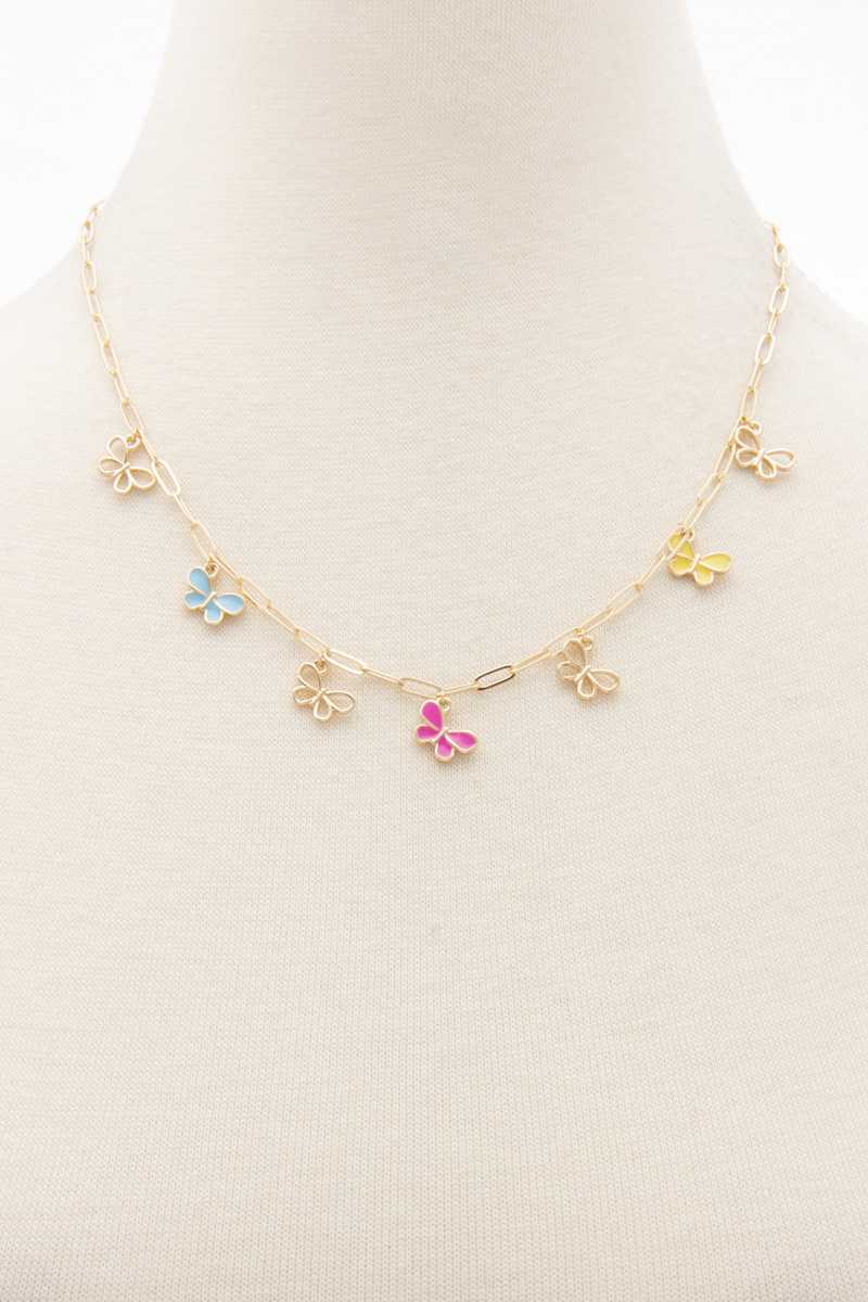 Colorful Butterfly Charm Oval Link Station Necklace - YuppyCollections