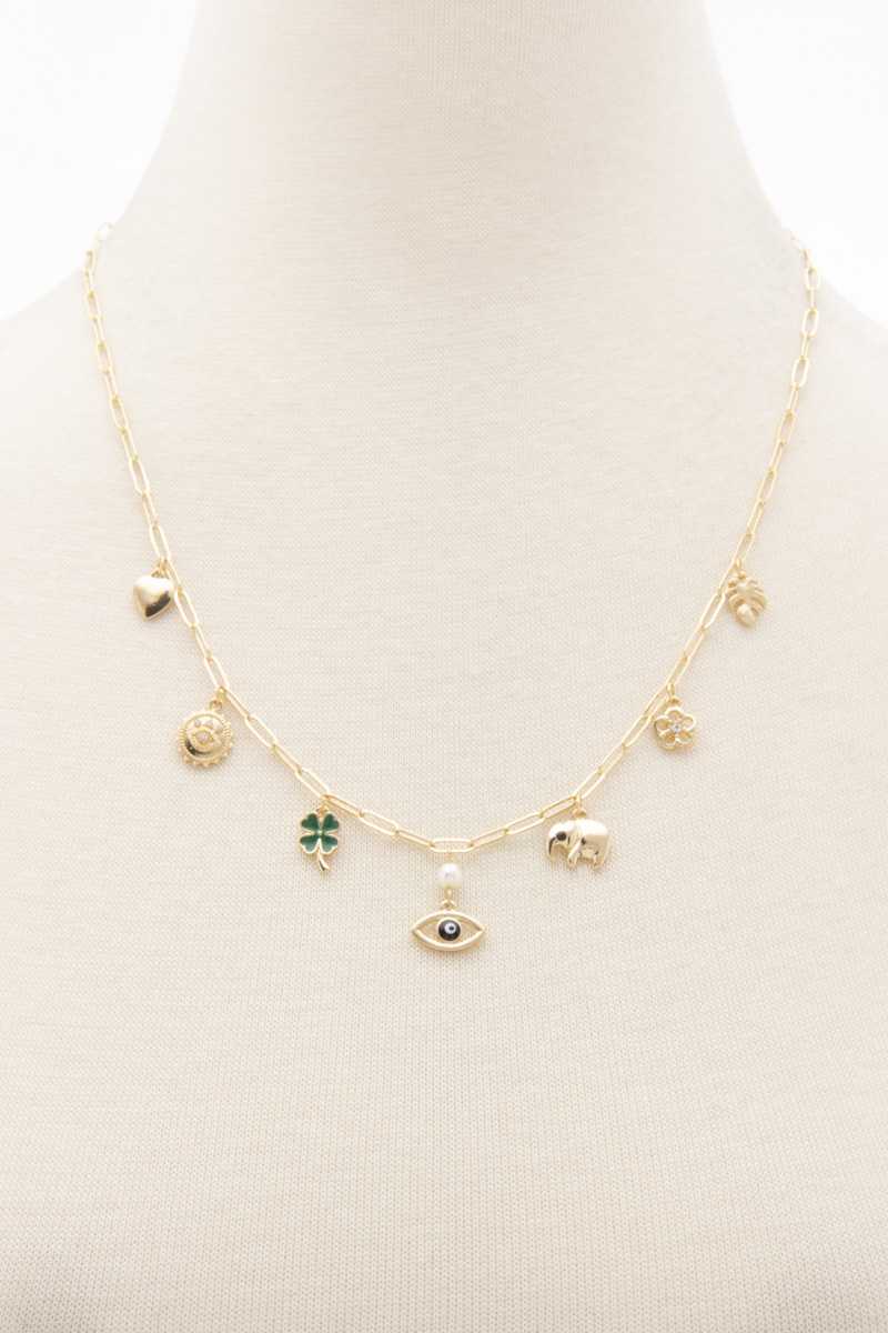 Eye Elephant Charm Oval Link Station Necklace - YuppyCollections