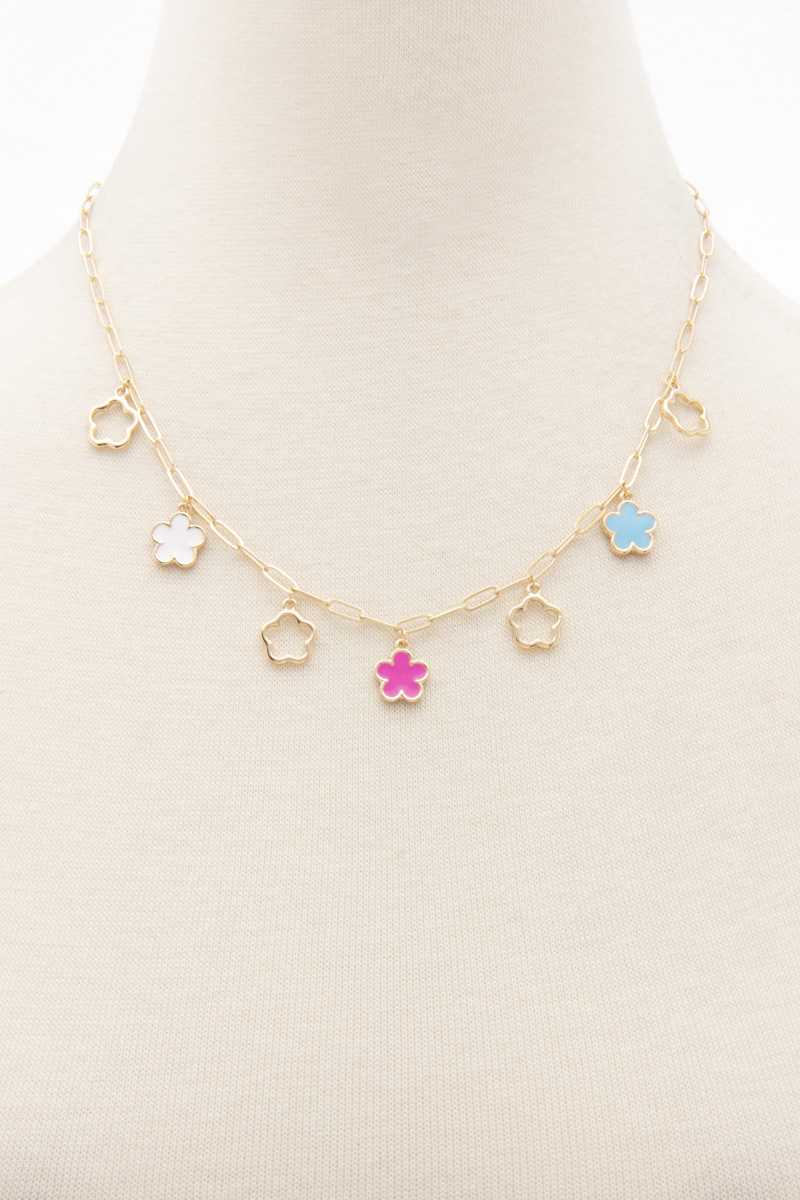 Flower Charm Station Necklace - YuppyCollections