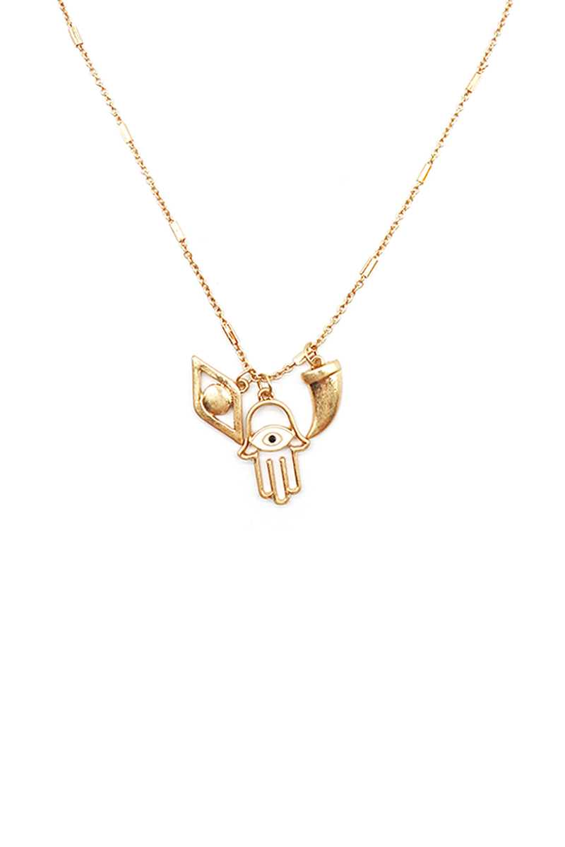 Fashion Metal Hamsa Hand Eye Tooth Necklace - YuppyCollections