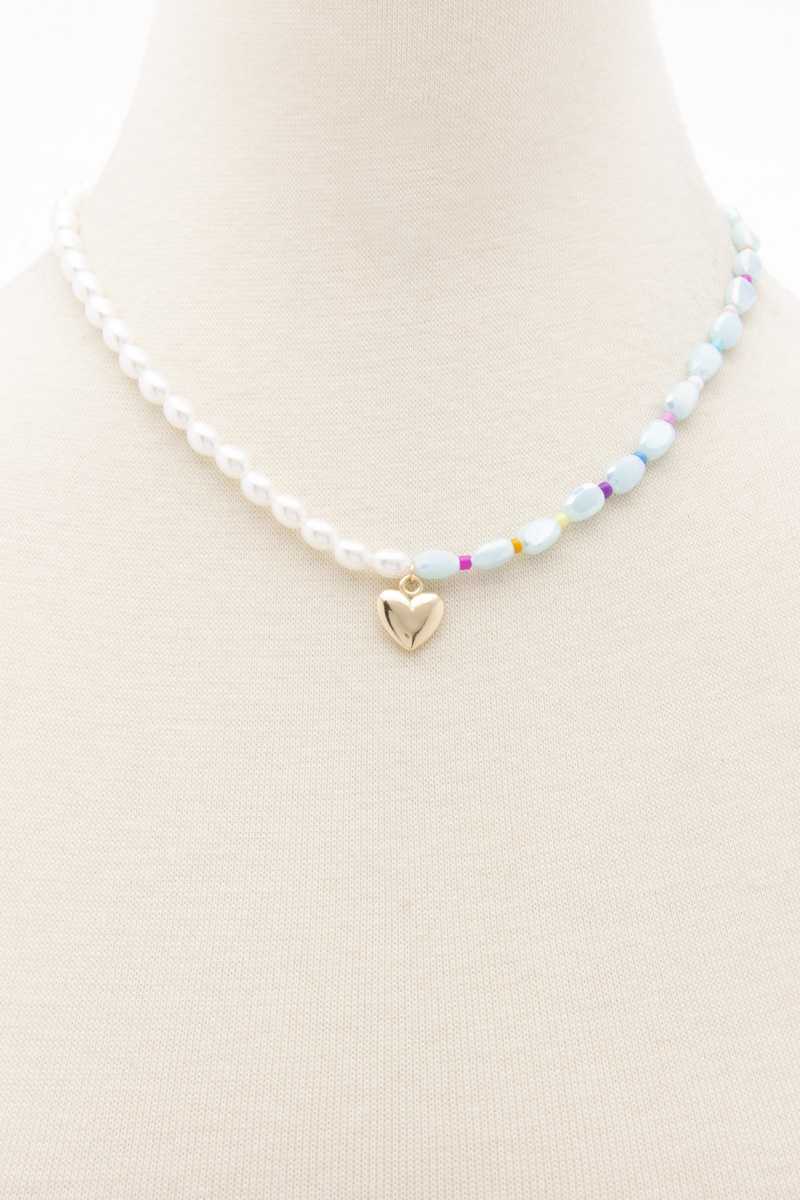 Sodajo Heart Charm Pearl Necklace - YuppyCollections