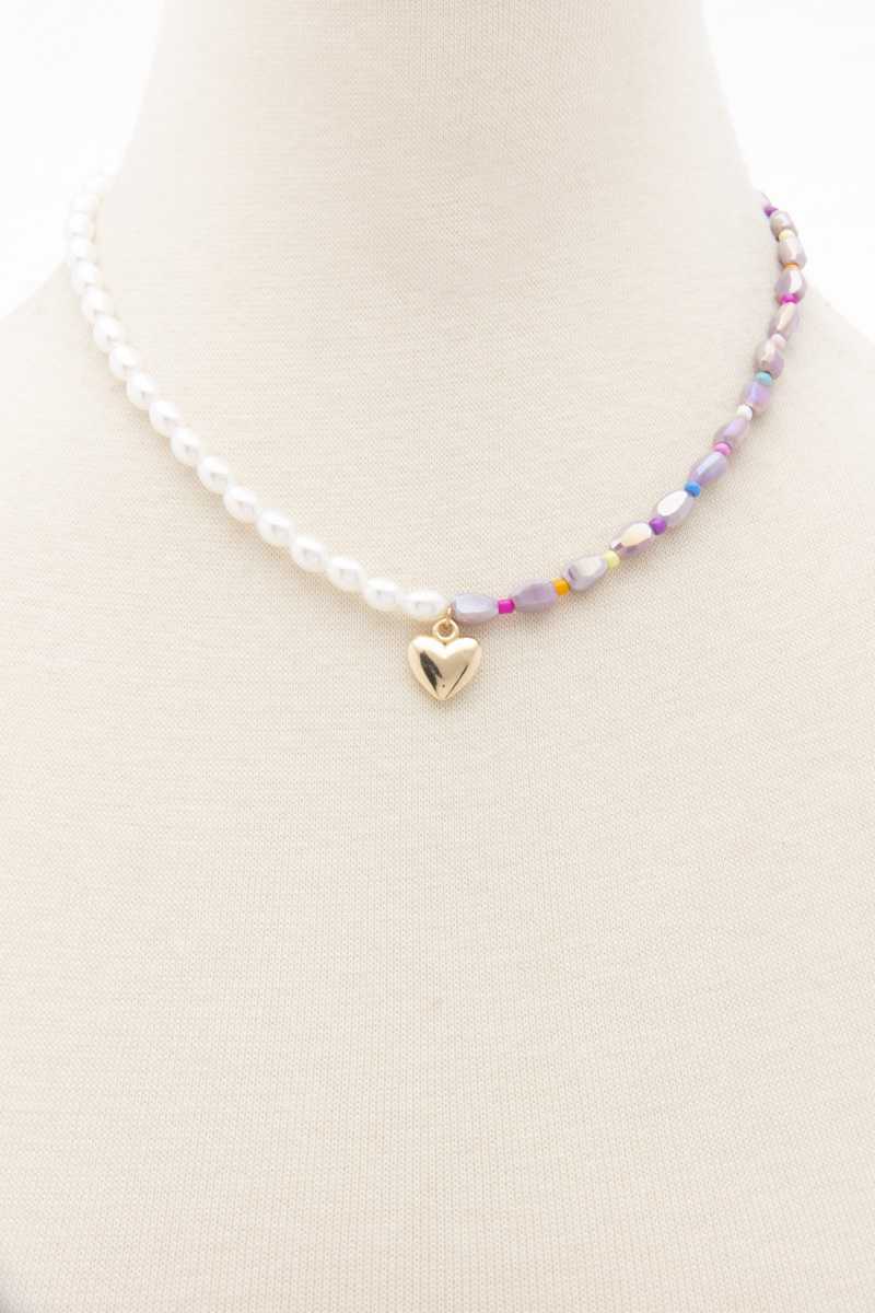 Sodajo Heart Charm Pearl Necklace - YuppyCollections