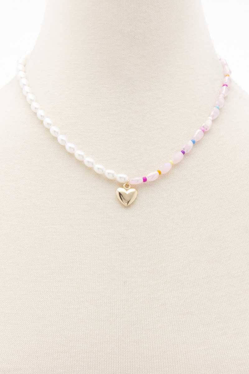 Sodajo Heart Charm Pearl Necklace - YuppyCollections