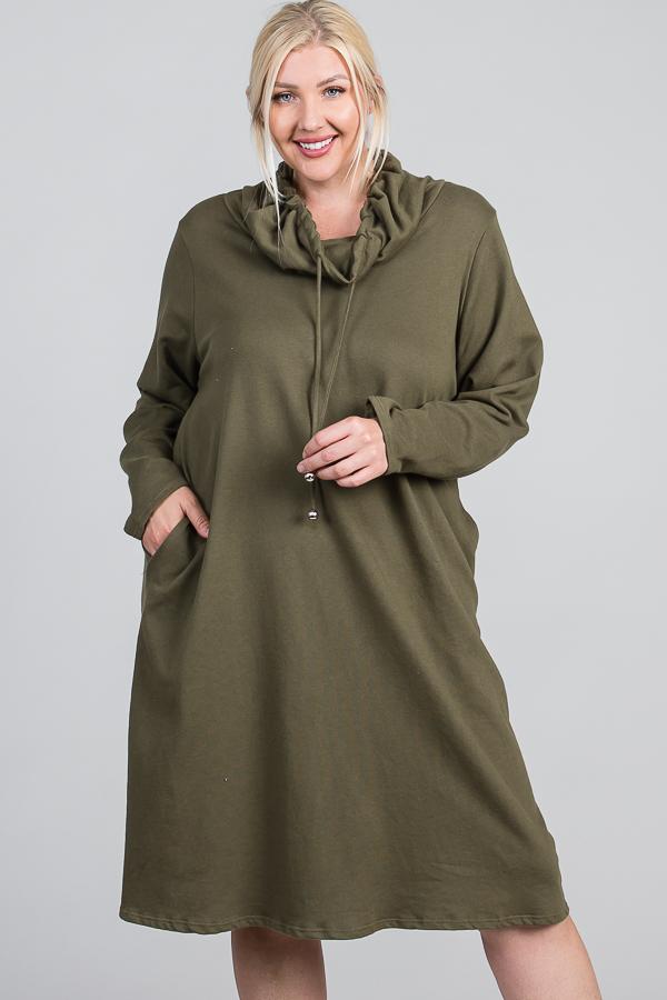 Turtleneck Hidden Pocket Long Sleeve Maxi Dress - YuppyCollections