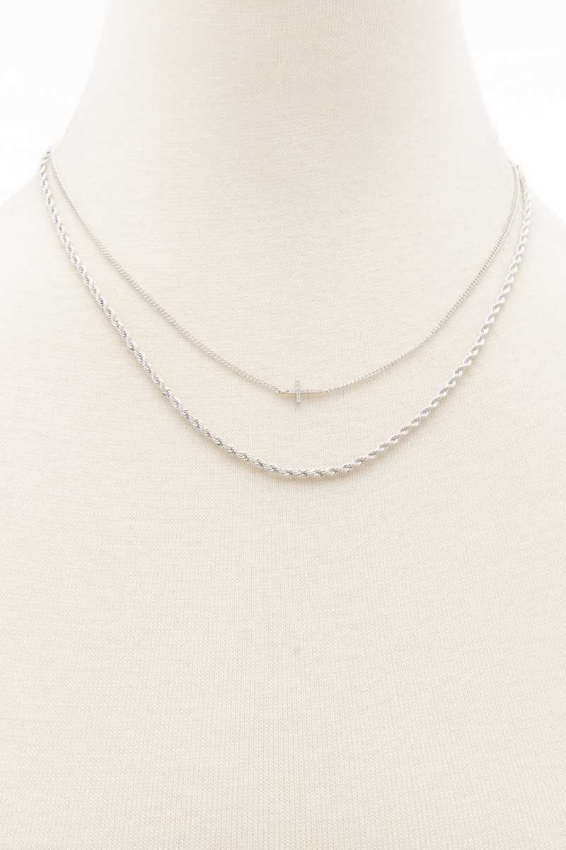 Dainty Cross Twisted Link Layered Necklace - YuppyCollections